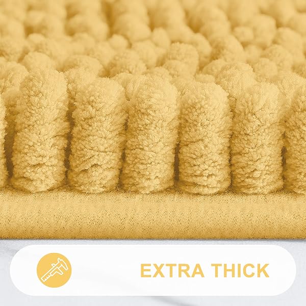 GRANDAILY CHENILLE STRIPED BATHROOM RUGS 59X24, EXTRA THICK AND ABSORBENT BATH MATS, NON-SLIP SOFT PLUSH SHAGGY SHOWER CARPET, MACHINE WASH DRY, BATH RUG FOR BATHROOM, YELLOW