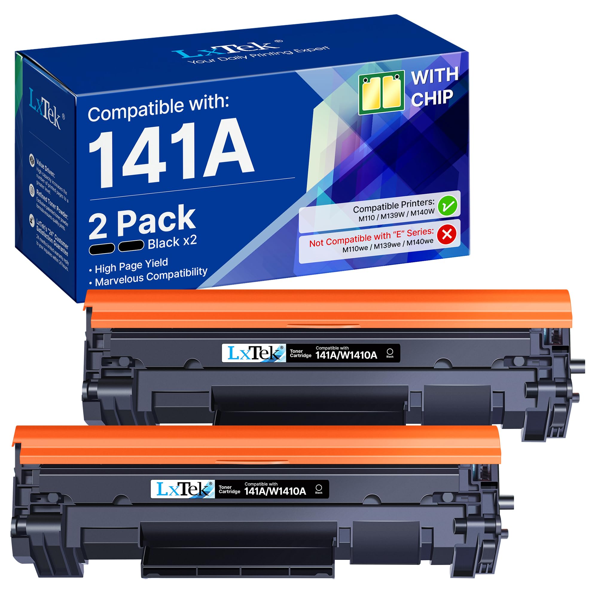 LxTek 141A W1410A Toner Cartridge Compatible Replacement for HP 141A Black LaserJet Toner Cartridge 141X W1410X Use for HP LaserJet M110w M140w MFP M139W Printer (with CHIP, 2 Black) Image