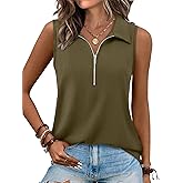 XIEERDUO Olive Green Tank Tops for Women Summer V Neck Ribbed Tank Top Sleeveless Tops with Zipper L