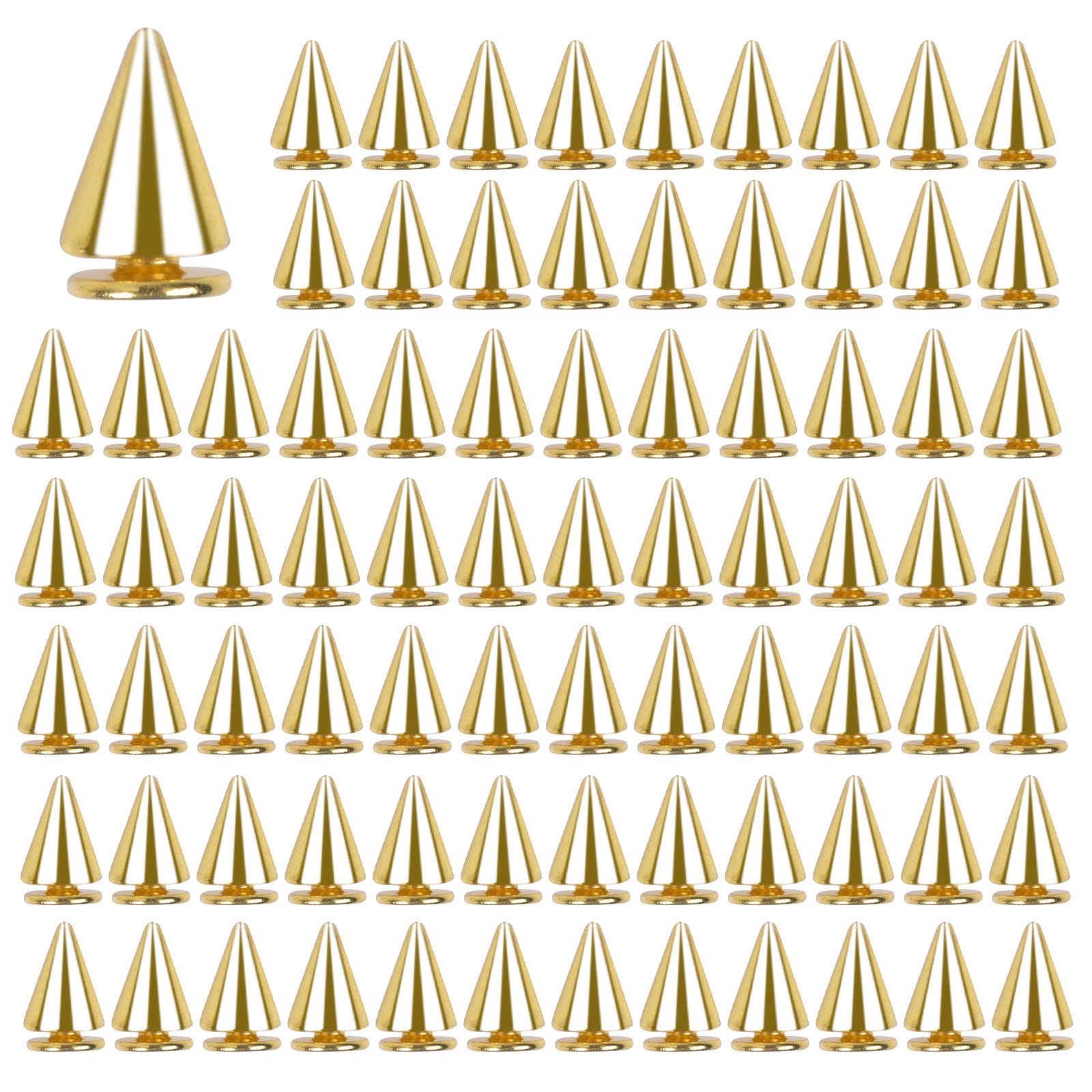 100 Pcs 7x10 mm Cone Spikes Studs Rivets Metal Bullet Cone Spikes with Screwbacks Punk Leather Rivets Metallic Cool Craft Clothes Rivets for DIY Leather Craft Collar Belt Bags Shoes Decoration, Gold — image 1