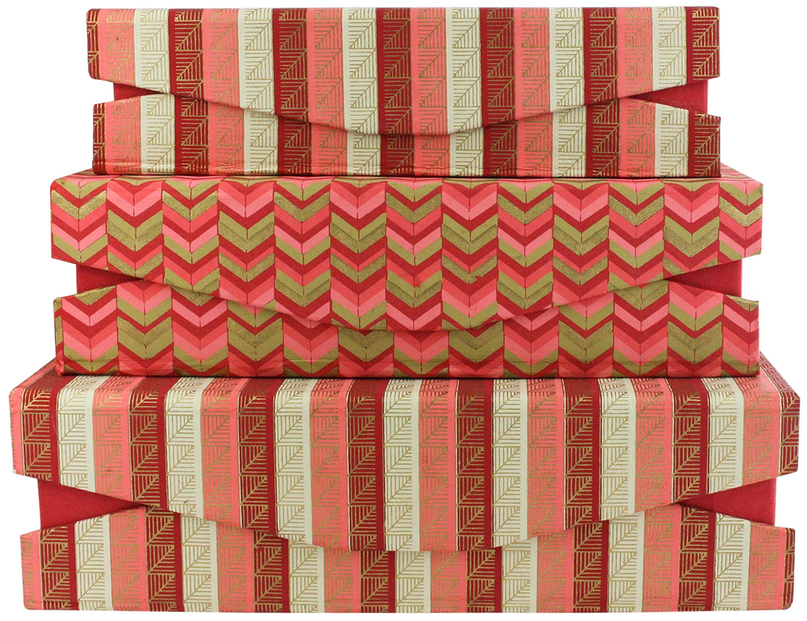 Emartbuy Printed Red Gold Rigid Gift Box Set of 3 – Large, Medium, Small – Handmade Cotton Paper Presentation Box | Premium Packaging for Hampers, Birthdays, Weddings, Corporate Gifting