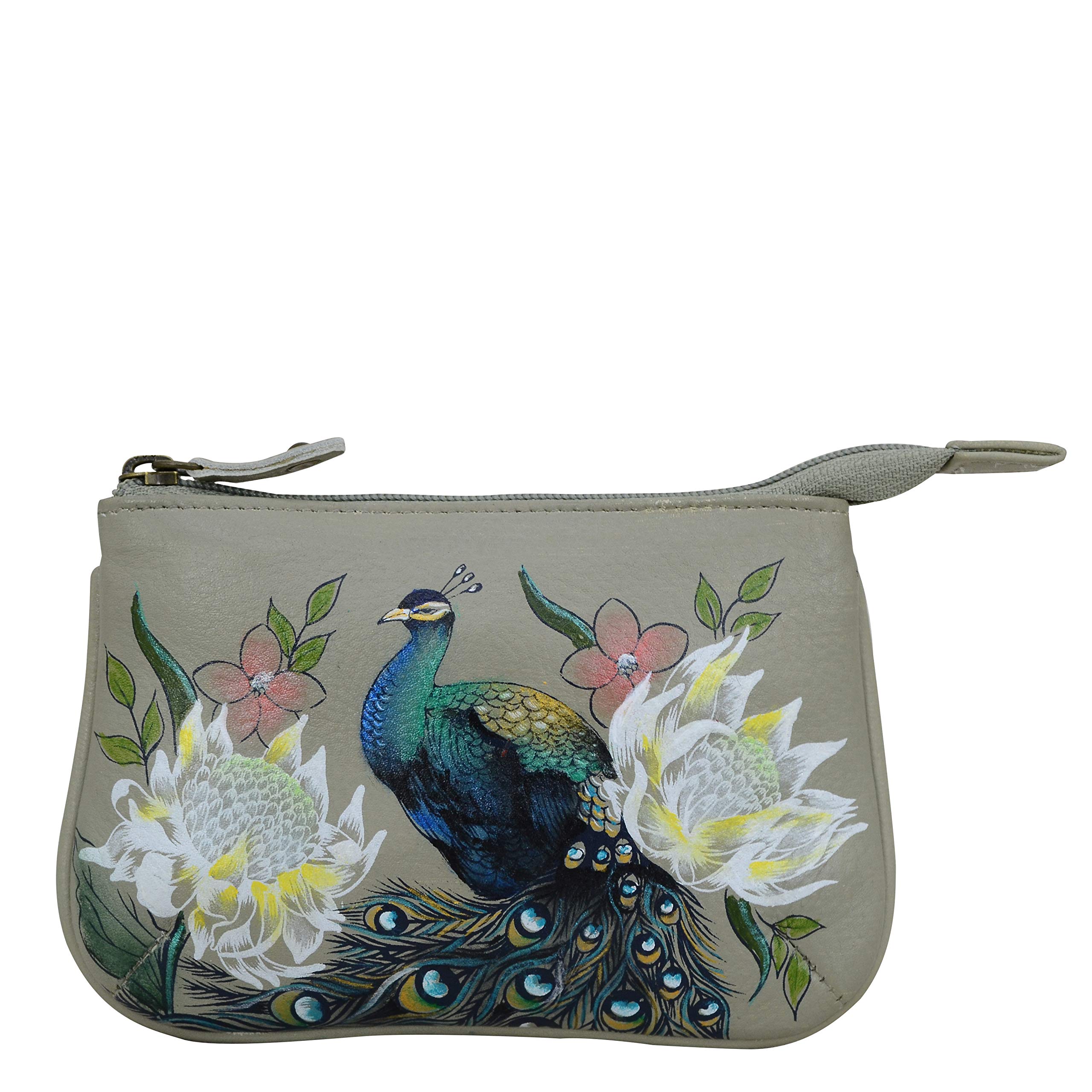 Anuschka Women’s Hand-Painted Genuine Leather Medium Zip Pouch - Regal Peacock