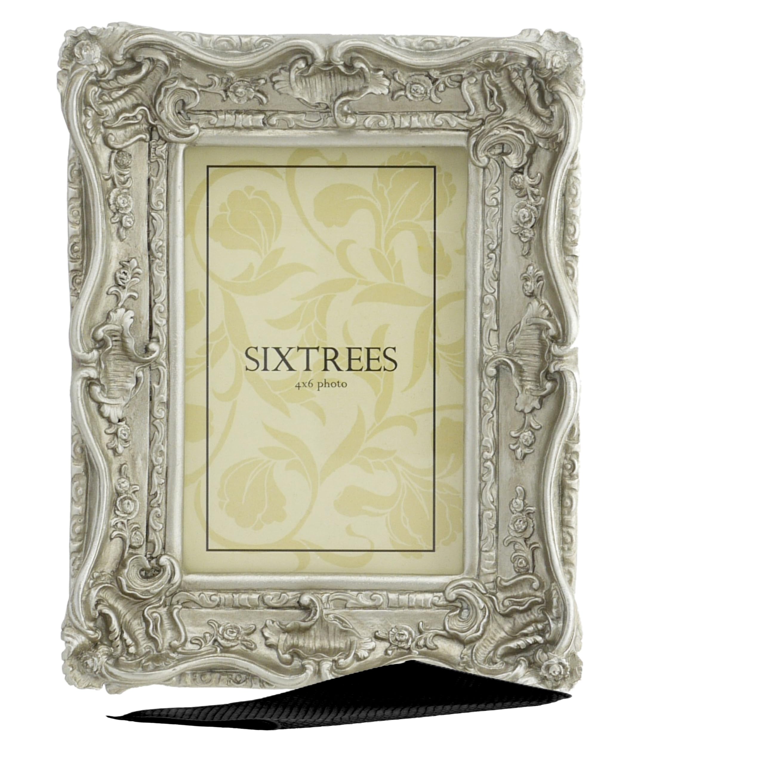Sixtrees Chelsea Antique Silver Vintage ornate Shabby Chic 6 x 4 inch Photo frame. Complete with microfibre polishing cloth. (Silver, 6x4 inch) — image 1