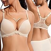 Rasback Front Closure Push Up Bras for Women Racerback Add 2 Cup Sizes Padded Plunge Underwire Lace Bra Lift Up