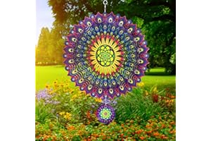 BESTMAL Mandala Wind Spinners, Mandala Gifts for Women Mom Grandma Wife, 12 inch Large Metal 3D Kinetic Wind Spinner, Hanging Wind Spinners Indoor Outdoor Decoration Valentines Day Decorations Ornament