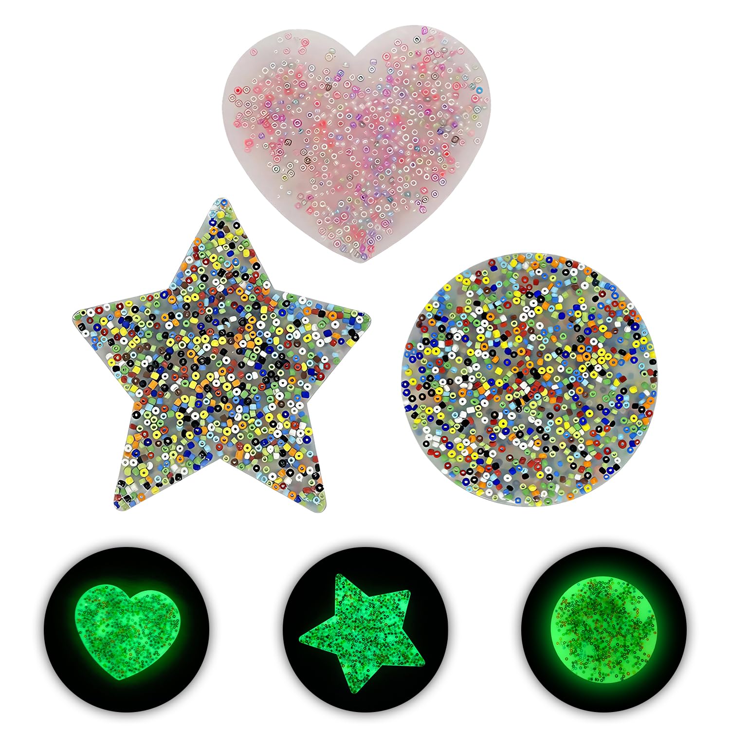 3 PCS Picky Pad, Luminous Skin Picky Pad Sensory, Silicone Picky Pads, Stress & Anxiety Relief for Trichotillomania/Dermatillomania/ADHD (Circle, Heart, Pentagonal)