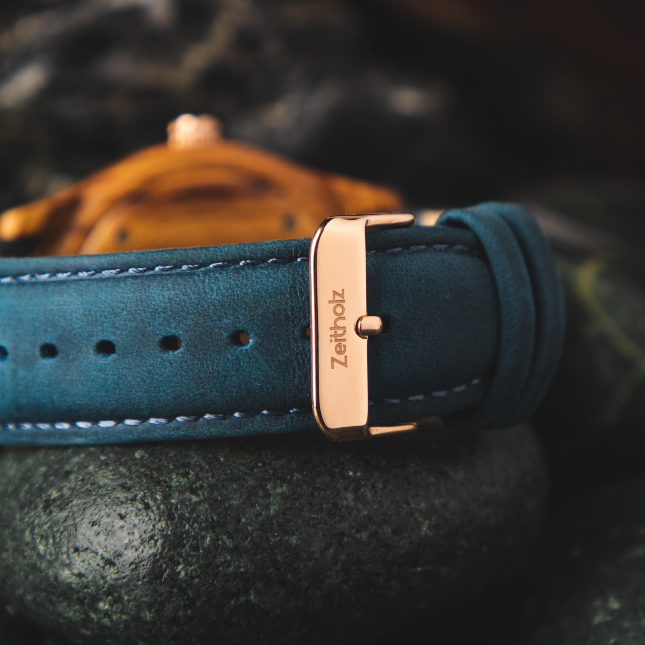 Zeitholz Holzuhr Herren, für Herren, Armbanduhr, Neue Klitten Kollektion, Analog, 42mm, 100% Naturholz mit Japanischem Quarzwerk. Zeitloser Stil, nachhaltiger Luxus. (Blau) 3