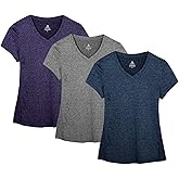 icyzone Workout Shirts Yoga Tops Activewear V-Neck T-Shirts for Women Running Fitness Sports Short Sleeve Tees (M, Royal Blue/Purple/Charcoal)