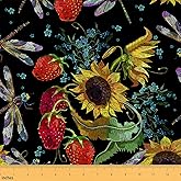 Sunflower Waterproof Fabric by The Yard Red Strawberry Fruit Print Decorative Fabric for Upholstery and Home DIY Projects Dragonfly Blue Flowers Rustic Style Outdoor Upholstery Fabric,1 Yard