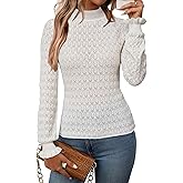 Arach&Cloz Womens Silk Wool Blend Lace Mock Neck Slim Fitted Sweater Trendy 2025