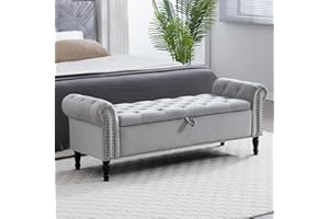 AEMEIOS 67" Storage Bench for Bedroom, End of Bed Bench King Size, Upholstered Tufted Storage Ottoman Benches with Arms for Living Room and Entryway, Velvet Grey
