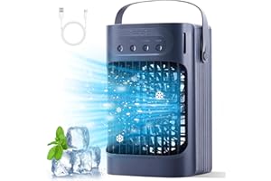 TAKSHO Portable Air Conditioner 3 Cold Wind Speeds-3 Mist Levels, 7 Color-Changing LED Lights - 10W&900ml Water Tank, USB-Powered Evaporative Air Cooler Unit with 2-8 Hour Timer, portable cooling fan