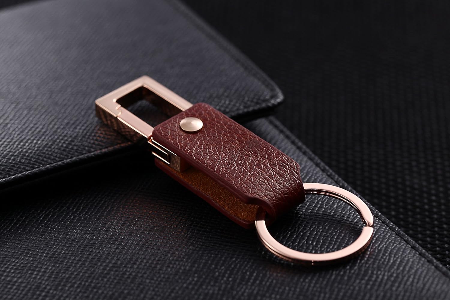 Cerbery - Elegant Leather Keyring with Rings and Gift Box, Black, M - Image 5