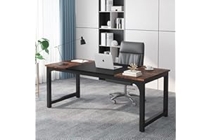 Tribesigns 70.8”Executive Desk, Large Office Computer Desk with Thicken Frame, Modern Simple Workstation Business Furniture for Home Office, Rustic Brown/Black