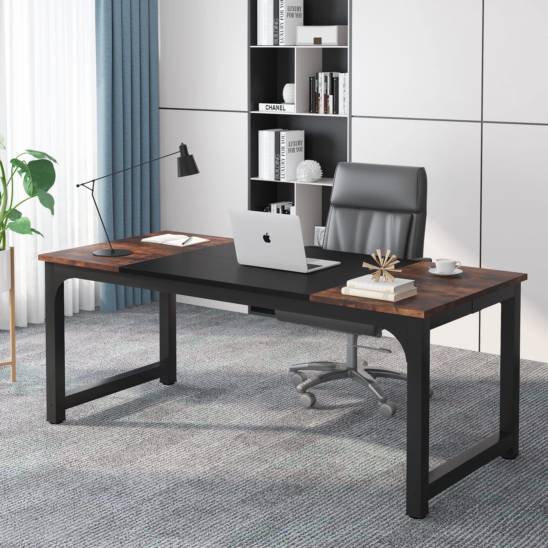 Tribesigns 70.8”Executive Desk, Large Office Computer Desk with Thicken Frame, Modern Simple Workstation Business Furniture for Home Office, Rustic Brown/Black Image Tribesigns 70.8”Executive Desk, Large Office Computer Desk with Thicken Frame, Modern Simple Workstation Business Furniture for Home Office, Rustic Brown/Black Image