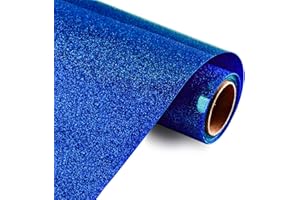 KISSWILL Blue Glitter Heat Transfer Vinyl, 10" x 6 Feet Glitter HTV Vinyl for All Cutter Machine, Easy to Cut & Weed Vinyl for for T-Shirts