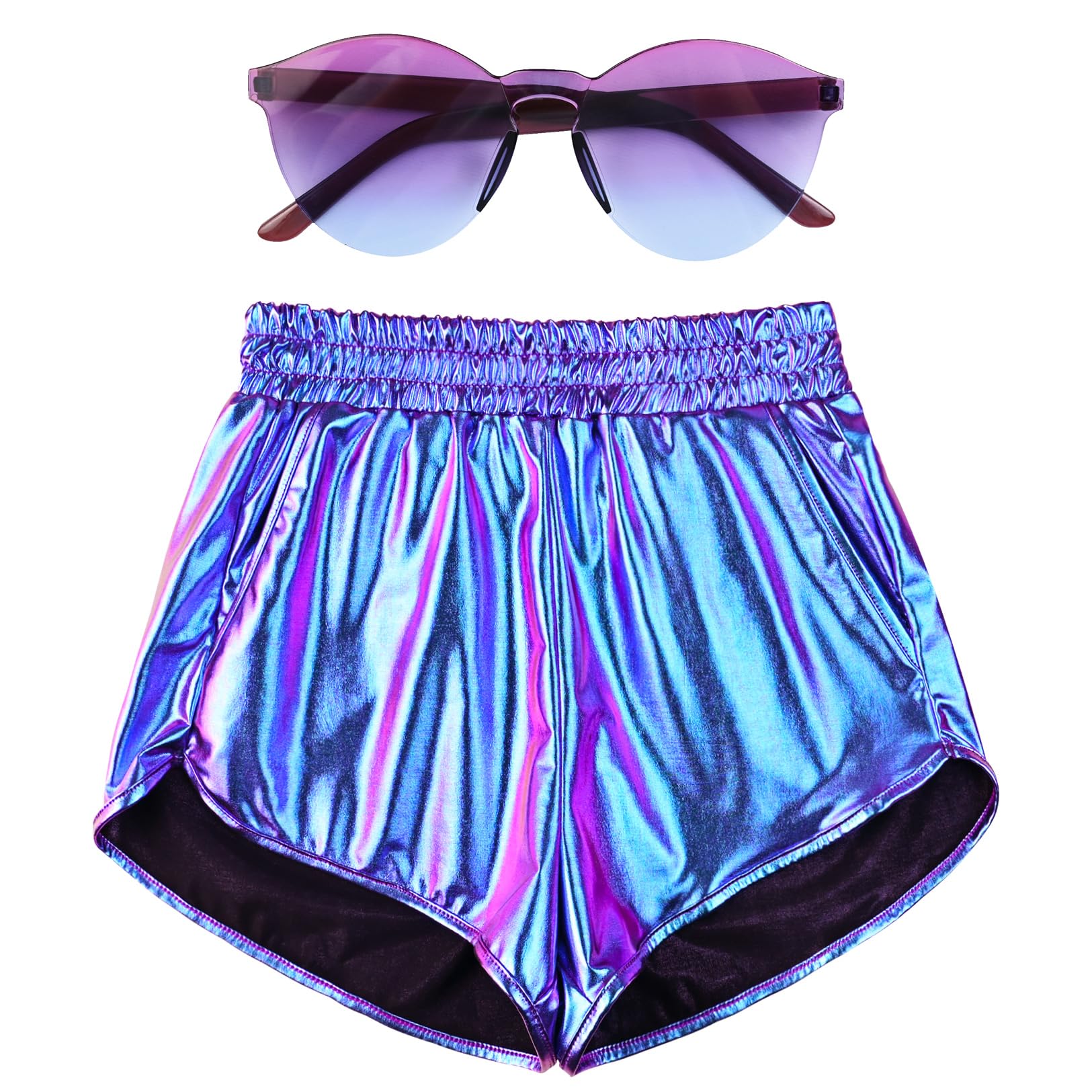 Photo 1 of * ONLY SHORTS* Mirawise Women's Metallic Shorts Mermaid Summer Yoga Hot Shiny Sparkly Large Outfit Short Pants with Sunglasses