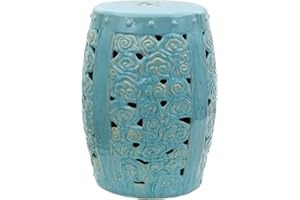 Red Lantern 18" Carved Clouds Porcelain Garden Stool