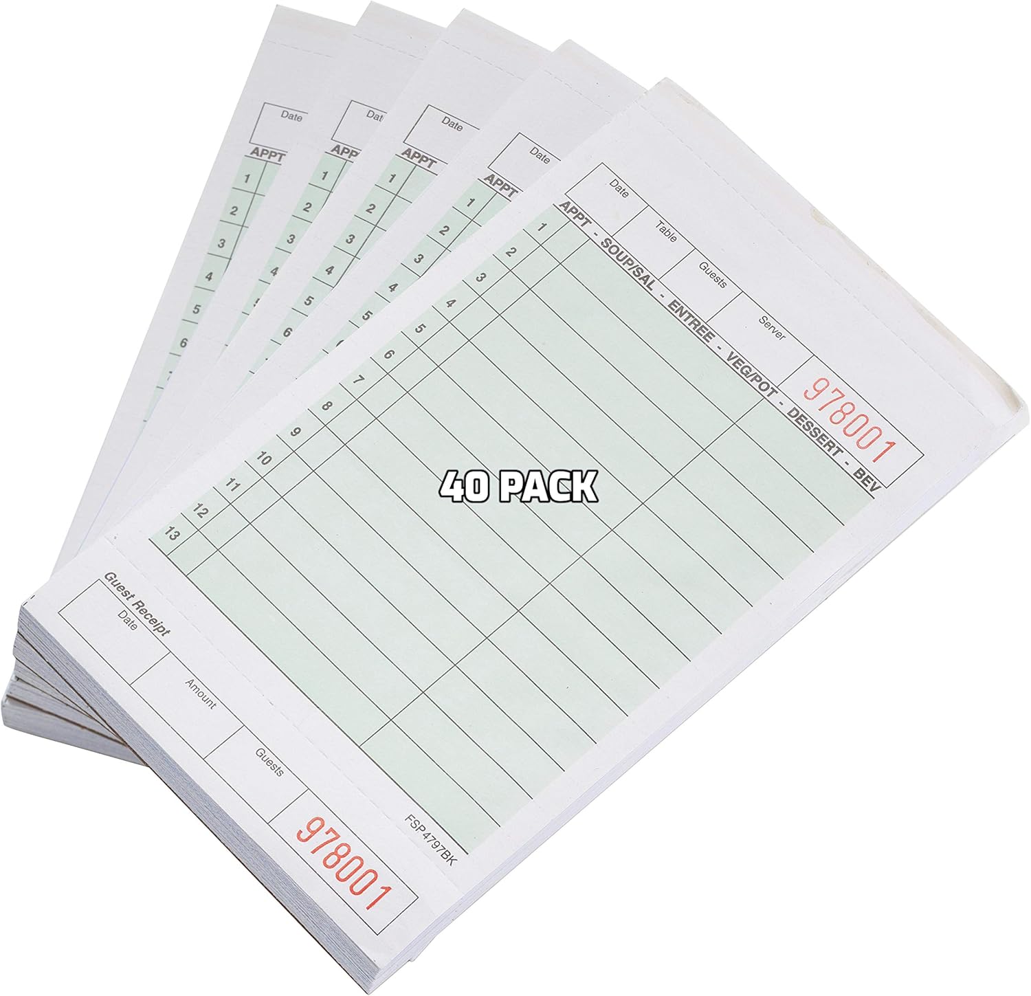 Green Guest Check Pads 2 Part Carbonless Notepad for Waiter 4.2 x 7.2