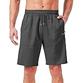 Rancoto Mens Cotton Shorts Sweat Athletic Shorts for Men, Lounge, Gym, Yoga, Workout with Zipper Pockets