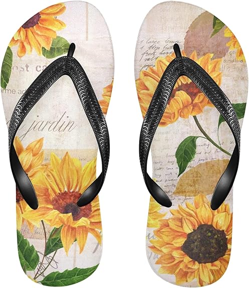 Amazon.com | Linomo Men's Floral Flower Sunflower Slim Flip Flop Summer Beach Sandal for Womens 