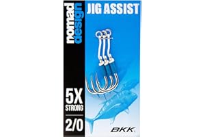 Nomad Design Jigging Assist Super Strong BKK Hooks, with Heavy Duty Solid Rings and Assist Cord, Pack of 3, Multiple Sizes
