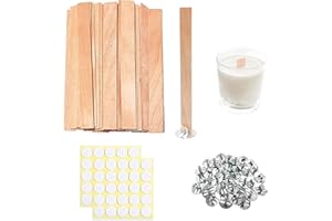 Visgaler 150 Pcs Thickned Wooden Candle Wicks. 5.1 X 0.5 X 0.06 Inch Upgrade Crackling Wooden Wicks, Long Lasting Smokeless Wood Wicks with Iron Standers, Wick Stickers, and Warning Labels- 50 Sets