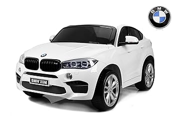 RIRICAR Elektroauto Kinder BMW X6 M, Weiss, 2 x 120W, Zwei Sitze in Leder, Original lizenziert, Batteriebetrieben, öffnende T