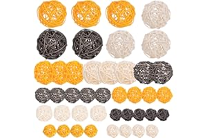 HAKACC 42PCS Decorative Balls, Rattan Balls for Basket or Decorative Bowl, Bowl Fillers Wicker Balls Decorative Twig Orbs Spheres Vase Fillers for Home Wedding Table Centerpieces 4 Sizes 3 Colors