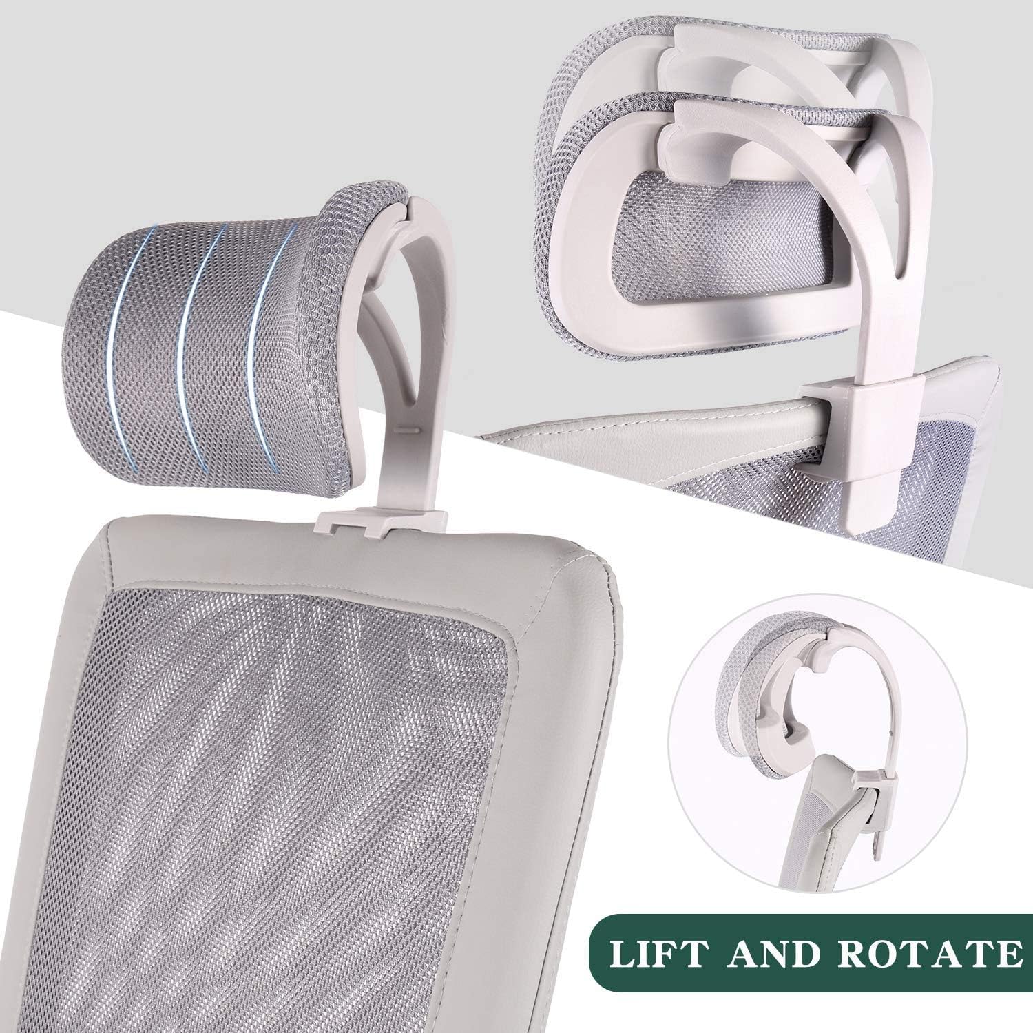 SMUGDESK Office Chair Ergonomic Lumbar Support/Adjustable Headrest/Armrest and Wheels/Mesh High Back/Swivel Rolling, Grey: Furniture & Decor