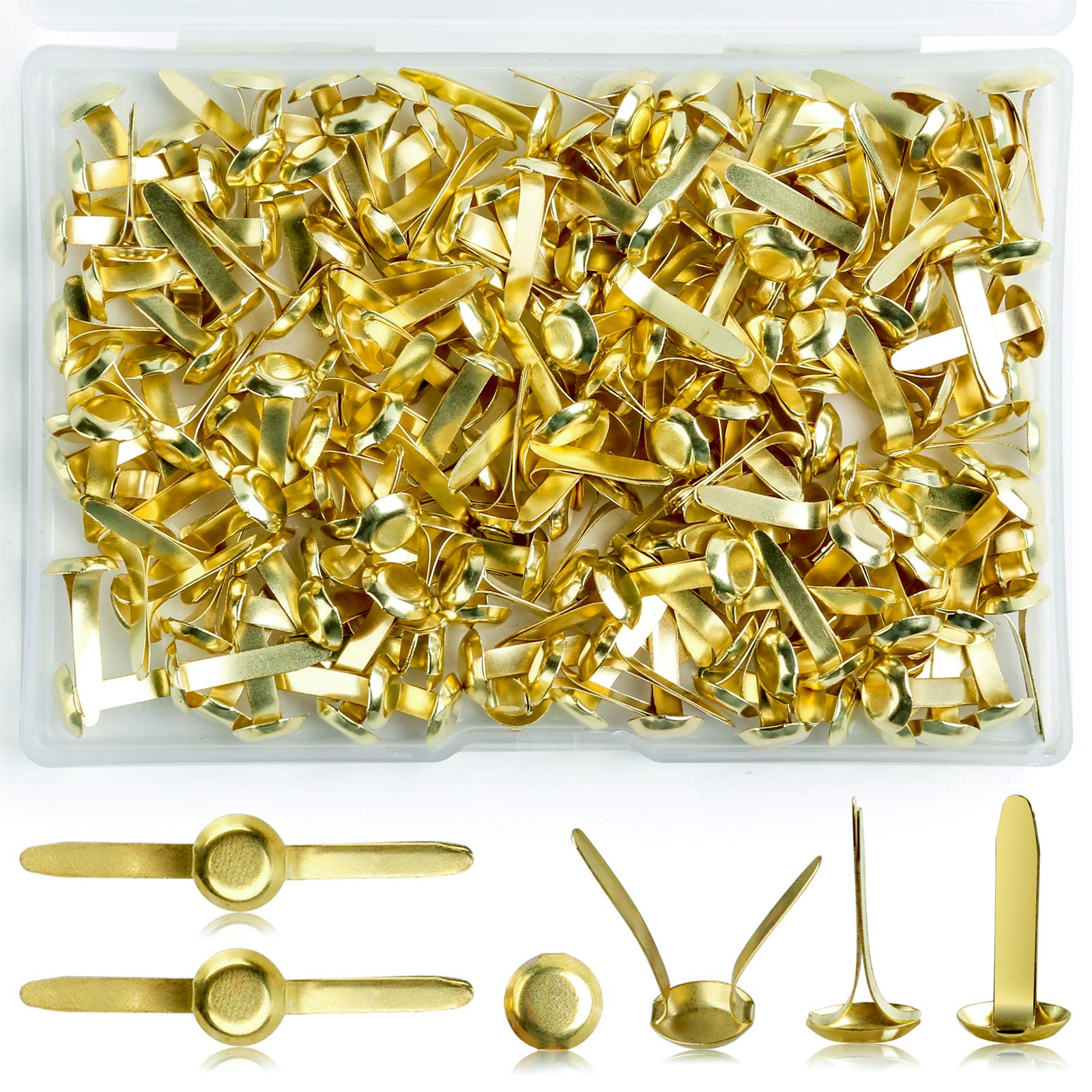 200 Pcs Split Pins, Metal Paper Fasteners Mini Brads, 8mm x 16mm Round Scrapbooking Brads Split Pins with Storage Box for Paper Craft DIY Stamping Scrapbooking (Gold)