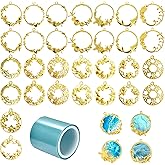 Allazone Open Bezel Charms, 32 PCS Sea Theme and Flower Open Bezels for Resin 16 Style Alloy Frame Pendants Gold Hollow Resin Frames for Resin Casting, Necklaces Earrings Making Supplies