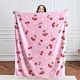 Girls Cherry Blanket for Kids Gift Pink Throw Blanket 3 4 5 6 7 8 9 10 11 12 Years Old Cute Cherry Fruit Pattern Throw Blankets Soft Fleece Blanket Room Chair Decor 50 "X 60"