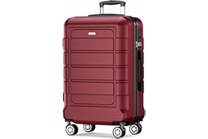 SHOWKOO Luggage PC+ABS Durable Expandable Hardside Suitcase with Double Spinner Wheels TSA Lock 28-Inch, Wine Red