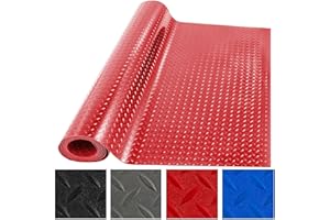 THABATAD 5 x 7.5 FT Heavy Duty Garage Floor Mat, 2.5 mm Thickness Garage Car Mat for Garage Floor, Golf Cart Parking, Water/Stain Resistant Floor Runner (Embossed Diamond Plate), Red