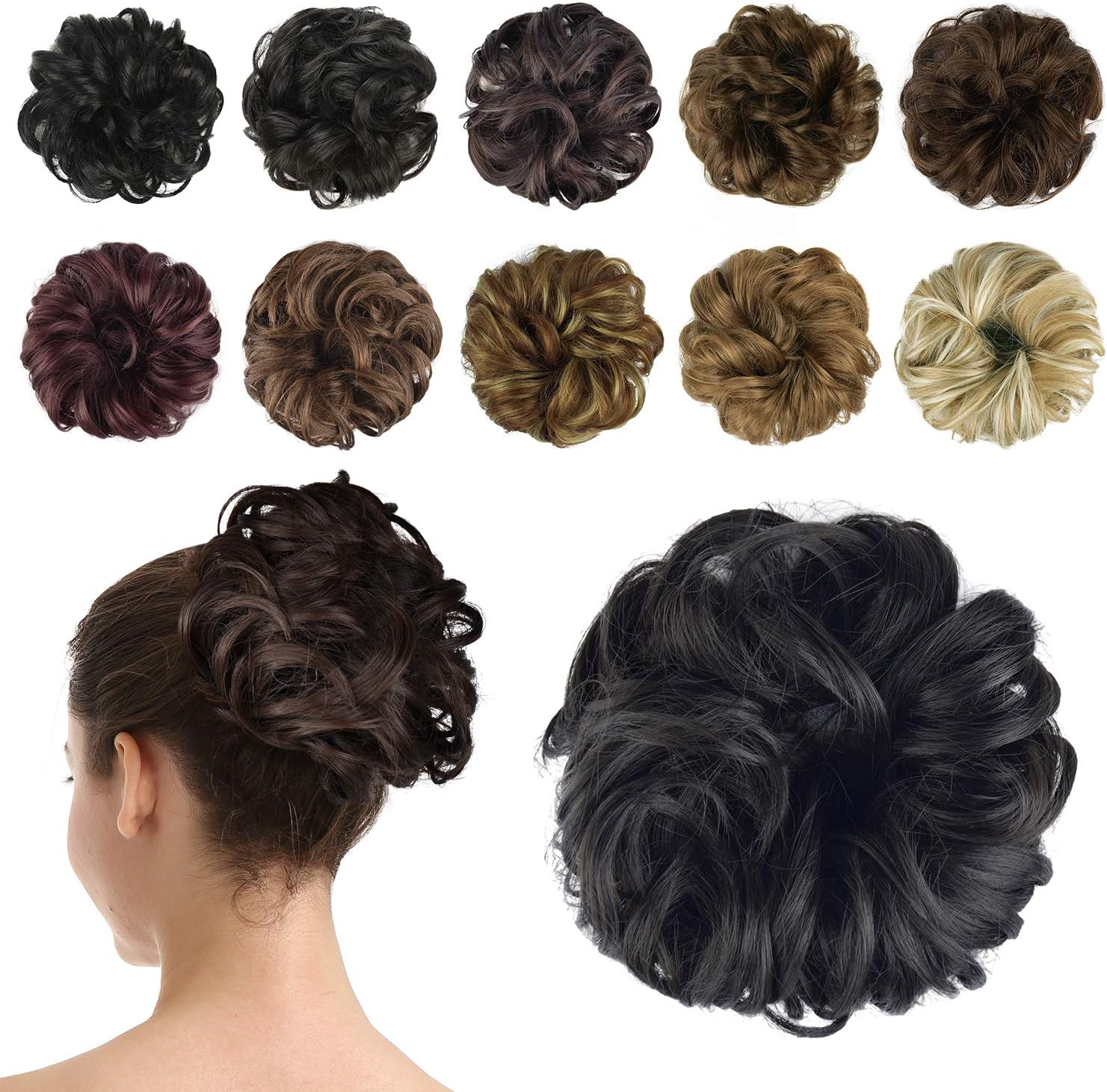 BARSDAR Hairpiece Hair Rubber Scrunchies Hair Bun Extensions for Women Ponytail Extensions Updo Curly Messy Bun