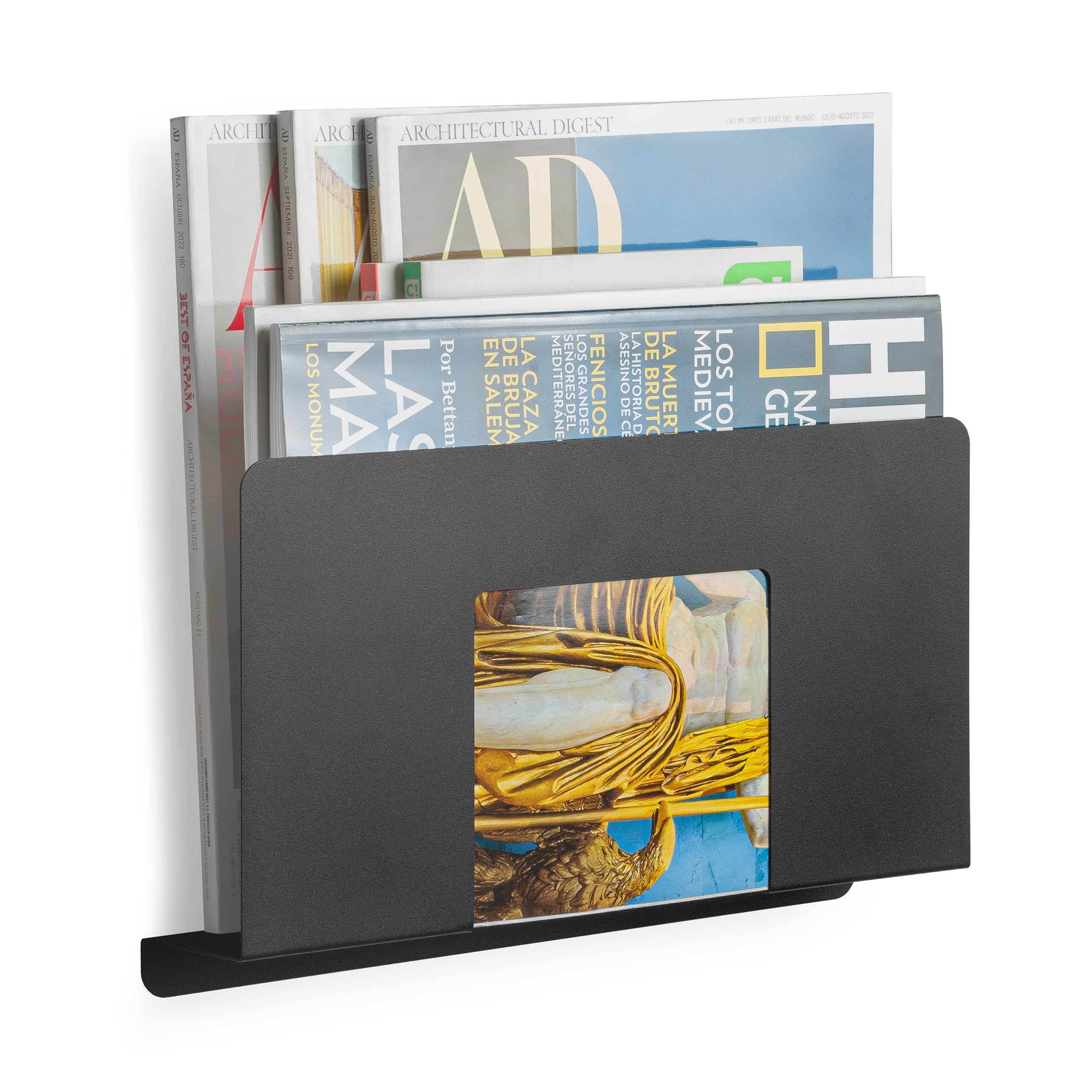 Wall Magazine Rack, Desktop Magazine Organizer, Filing Folder, A4 Paper, A4 Folio, Kitchen, Office Supplies, Entrance Cabinets, Bathroom Shelf, (Black, 1 Unit)