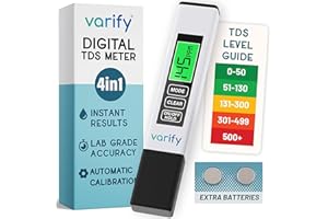 Varify Testeur numérique TDS – Testeur d'eau précis pour TDS, EC et température – Résultats rapides pour l'eau potable, aquariums, systèmes RO, hydroponie, piscines