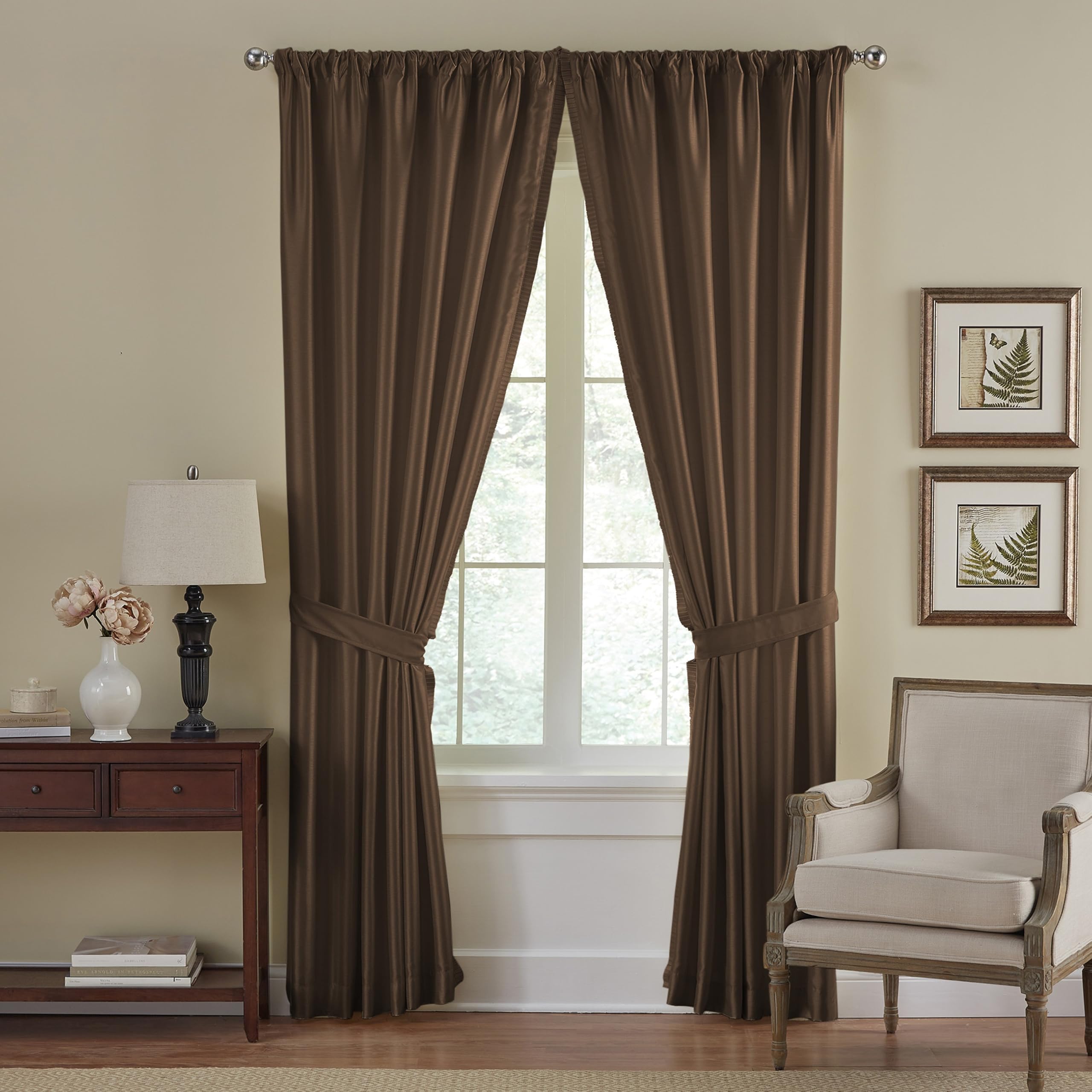 Elrene Home Fashions Versailles Faux-Silk Room-Darkening Curtain Panel, Blackout Curtain with Rod Pocket, 52 Inches by 108 Inches, Ivory, 1 Panel