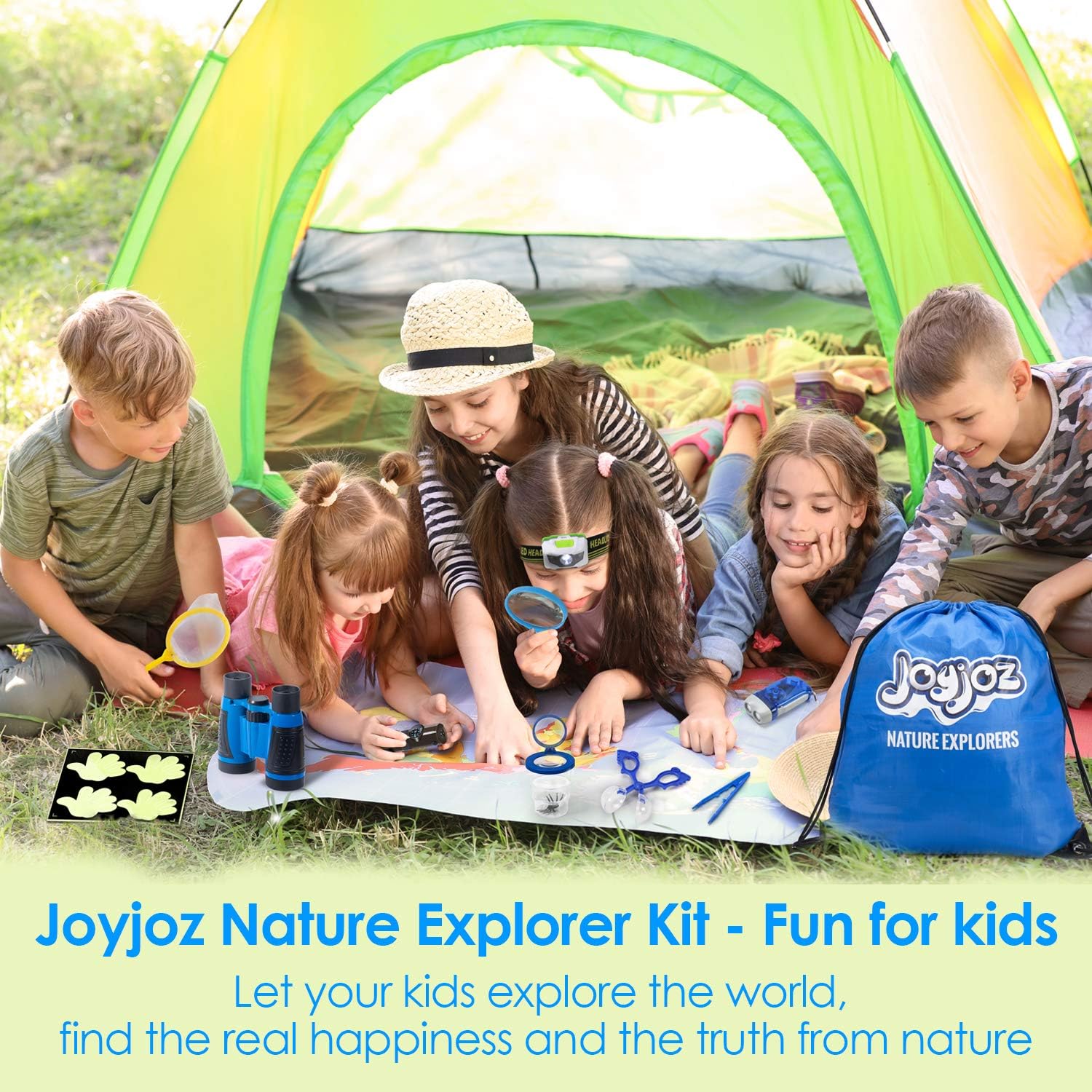 Joyjoz Adventure Kit, Kids Outdoor Kit with Compass, Binoculars, Flashlight, Magnifying Glass, Backpack, Butterfly Net Toys Gift for Boys & Girls Age 3-12 Year Old Camping Hiking: Toys & Games