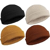 SATINIOR 4 Pieces Trawler Beanie Watch Hat Roll up Edge Skullcap Fisherman Beanie Unisex