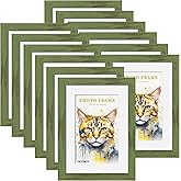 Picrit 5x7 Picture Frame Set of 12, Display 4x6 with Mat or 5x7 without Mat, Photo Frames for Wall Mounting or Table Top Display, Green Wood Grain