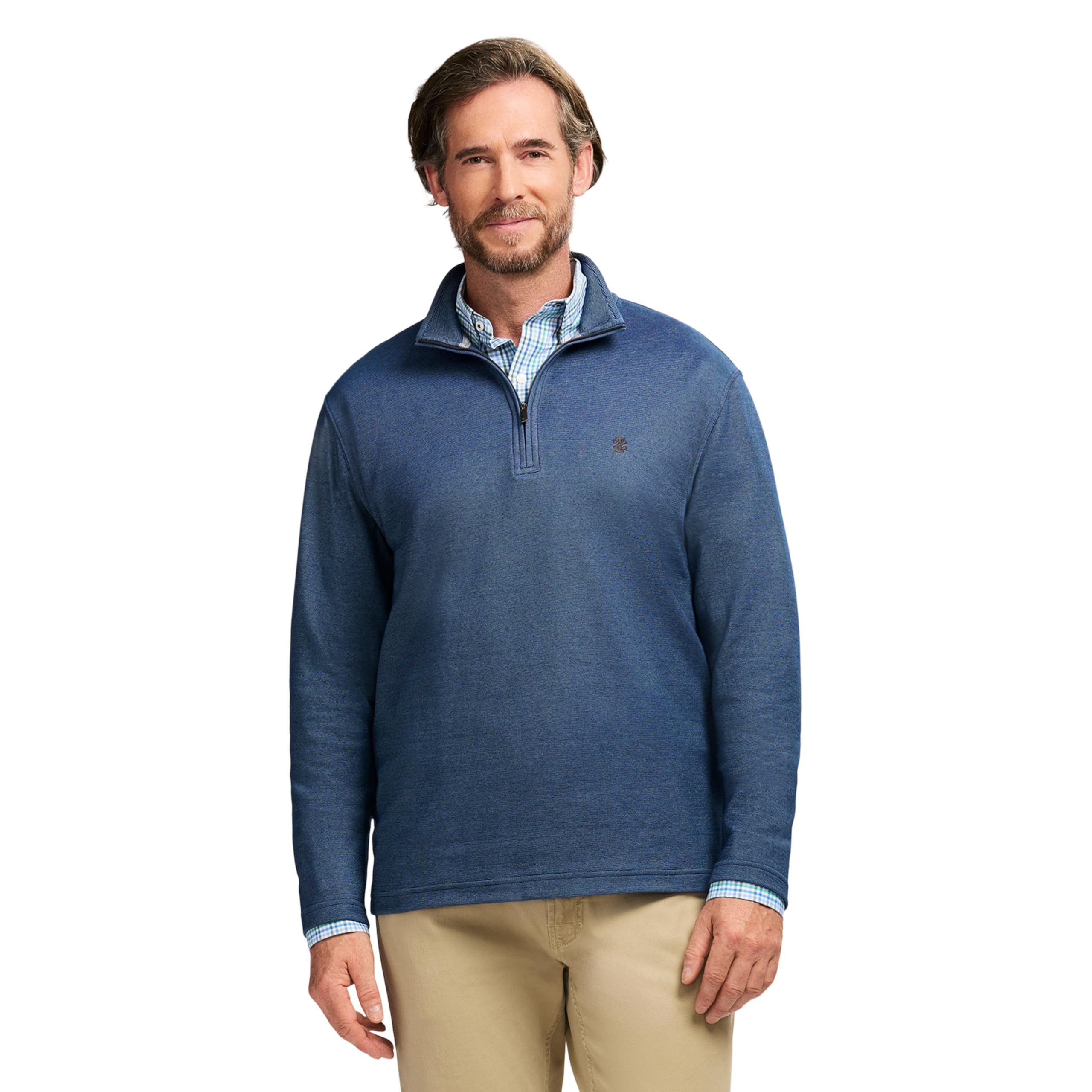 Izod Men’s Performance Comfort Quarter Zip Long Sleeve Shirt, Blue Medieval, XX-Large