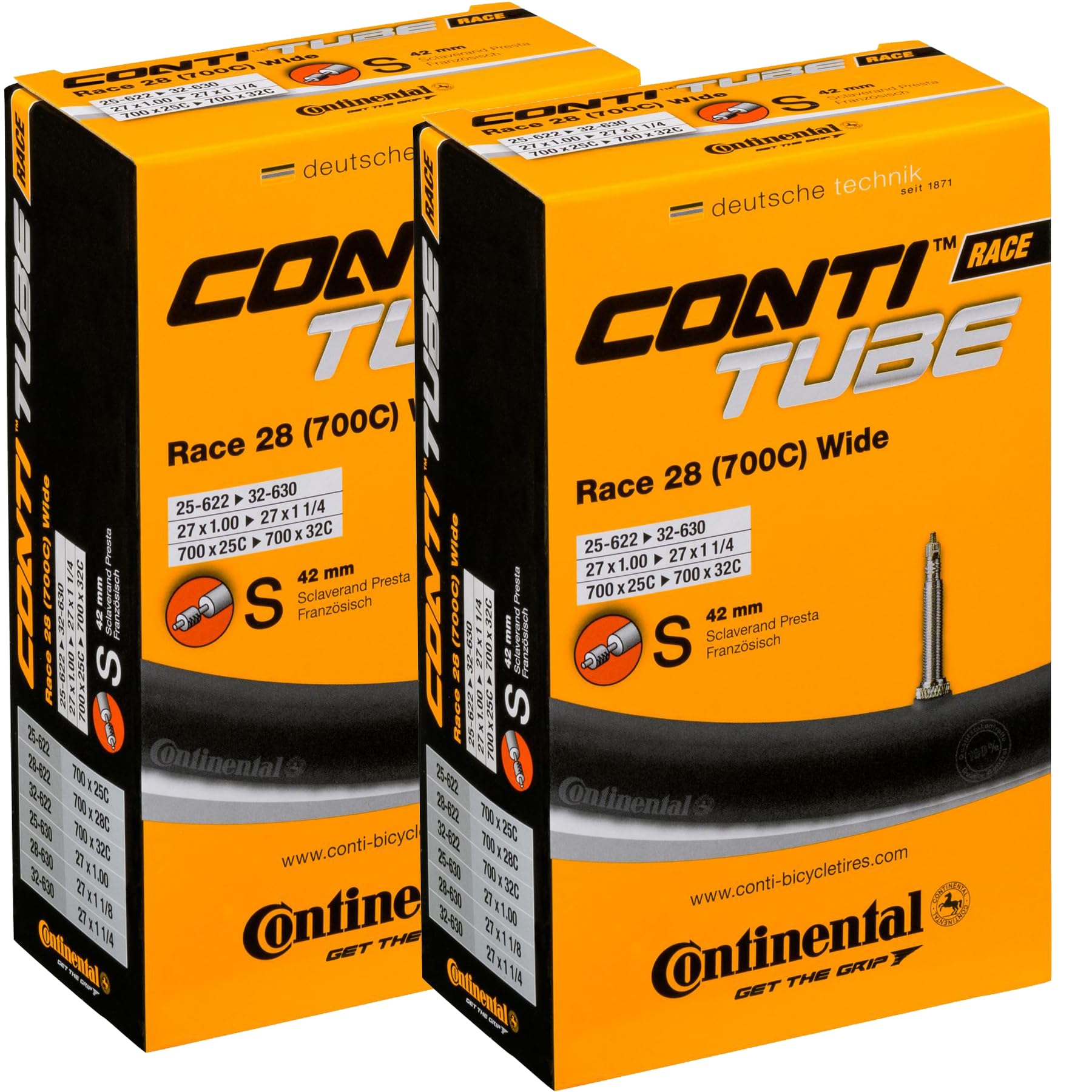 Continental Unisex's Race Tube Wide 28" Inner, Black, [25-622->32-630] Pack of 2