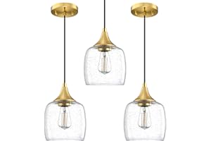 CJY CHENJINYAN 3 Pack 1 Light Hanging Indoor Kitchen Island Pendant Light 6.1" Clear Seeded Glass Pendant Ceiling Light Fixtures,Brushed Bronze Finish Modern Farmhouse Dinning Over Sink