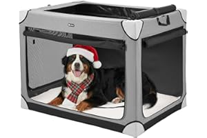 Veehoo Large Dog Crate for Indoor Outdoor, Portable Collapsible Travel Dogs Crate, 42 Inch Soft Foldable Pet Kennel with 4-Door Mesh Windows