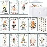 36 Sets Cute Christmas Cards with Watercolor Design, 36 Envelopes and Stickers 36 Cute Xmas Cards Bulk Tree Snowmen Elf Gnome Santa Penguin Merry Christmas Greeting Card Scandinavian Holiday Gifts