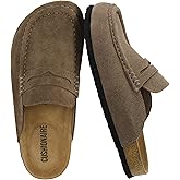 CUSHIONAIRE Fondu Genuine Leather Mule Clogs for Women, Comfortable Slip On Womens Shoes with Penny Strap Accent and Memory Foam Footbed
