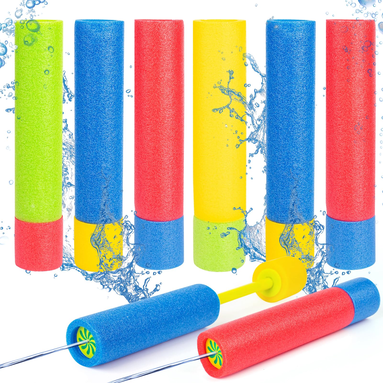 6pcs Foam Water Guns Water Pistols for Kids Water Blaster Shooters Push Pull Type Foam Water Squirter Water Gun Summer Outdoor Beach Pool Water Toys for Kids Toddlers Boys Girls