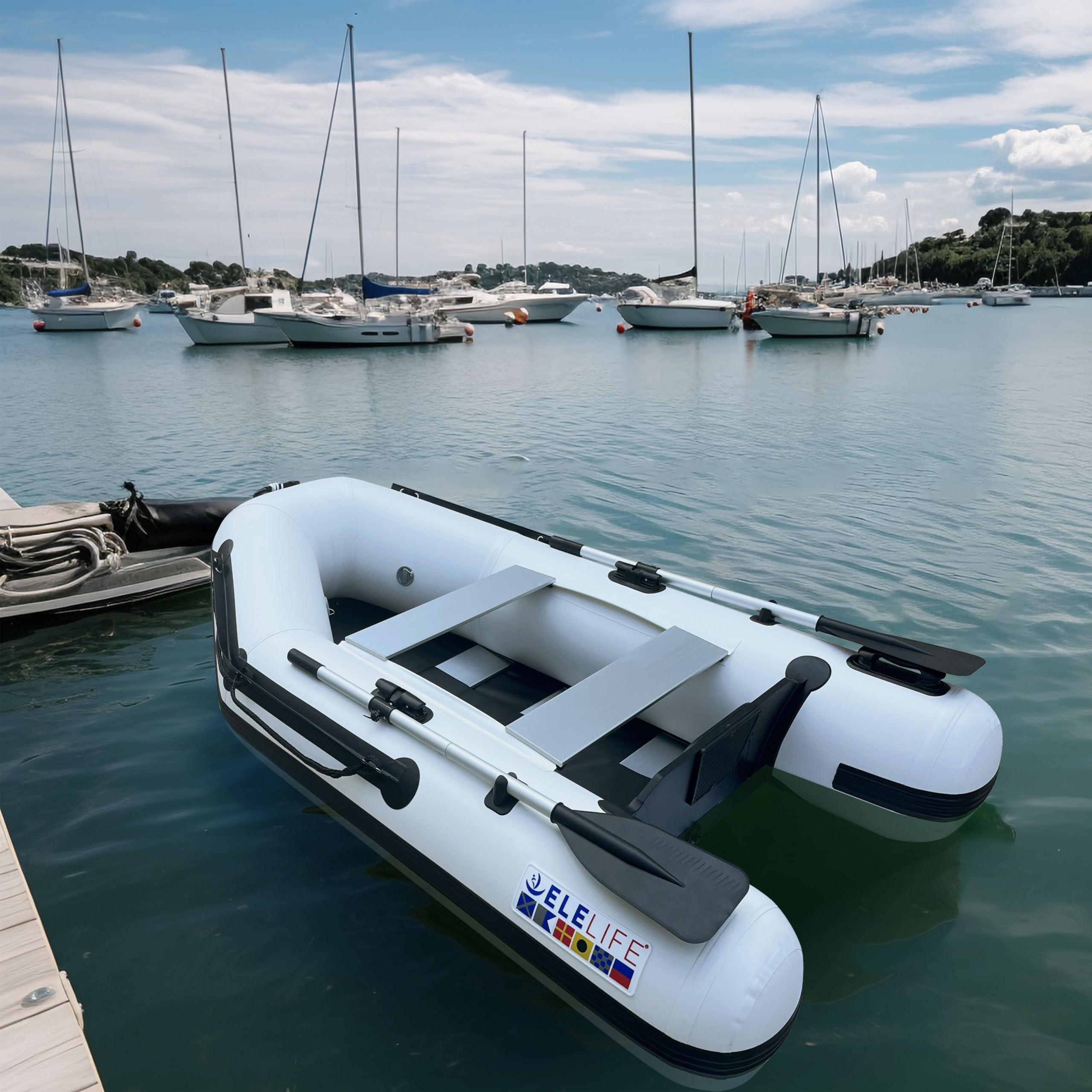 Photo 1 of 10FT Inflatable Boat,2-3Person Portable raft,2 Aluminum seat Board and 5 Aluminum Floor,3 Independent air Tubes,14 inch Large Float.No disassembly Required, Ultra Portable Design (7.5FT)